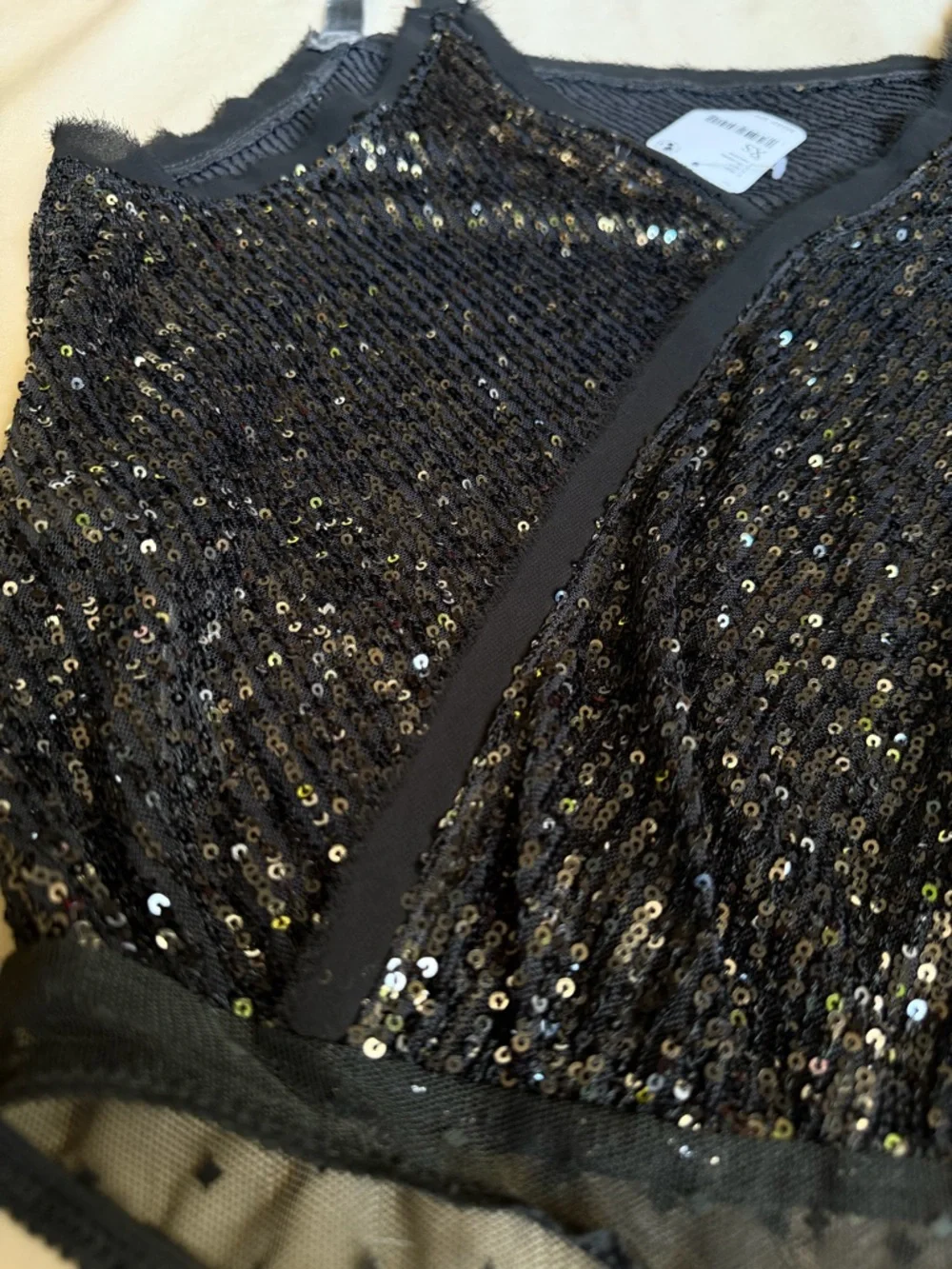 Free People Sequin Bodysuit Black‎ Shimmer & Shine NWT XS Going Out Party Top